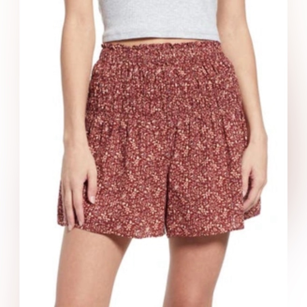 MADEWELL FLORENTINE FLORAL SMOCKED PULL-ON SHORTS WOMEN’S XL STAINED MAHOGANY